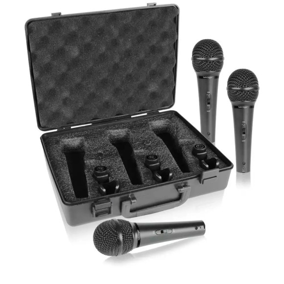 Behringer XM1800S комплект из 3 суперкардиоидных динамических микрофонов, 80-15000Гц,  держатели, ке