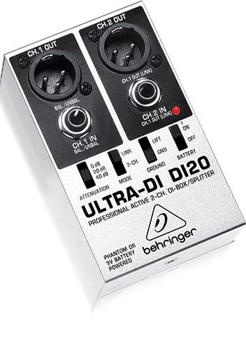 Behringer DI20 2-канальный активный DI-box/ сплиттер Behringer DI20 2-канальный активный DI-box/ сплиттер