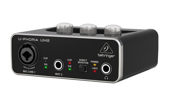 Behringer UM2 внешний звуковой интерфейс, USB2.0, 1 мик/лин вх, 1 инструментальный вх, лин стереовых