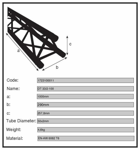 Dura Truss DT 33-100 Ферма алюминиевая, сечение 290х290мм, длина 100c