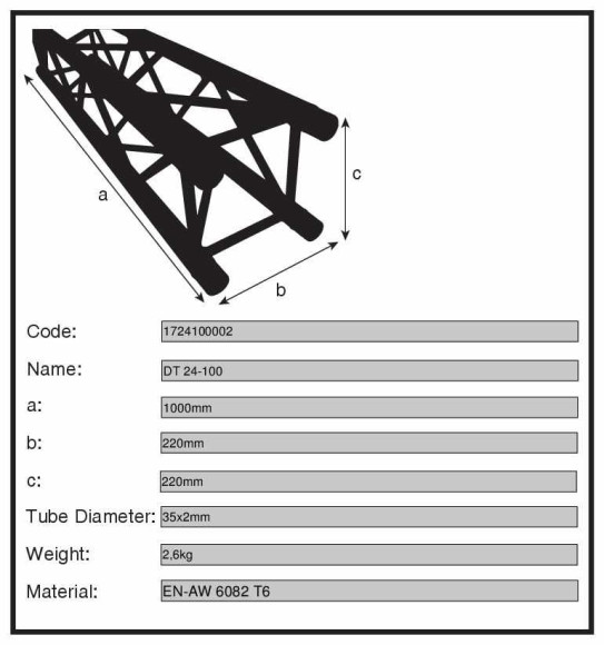 Dura Truss DT 24-100 Ферма алюминиевая, сечение 220х220мм, длина 1000мм