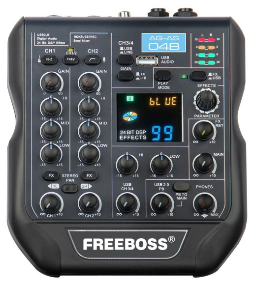 FREEBOSS AG-AS04B Микшерный пульт 4-х канальныйй FREEBOSS AG-AS04B Микшерный пульт 4-х канальныйй
